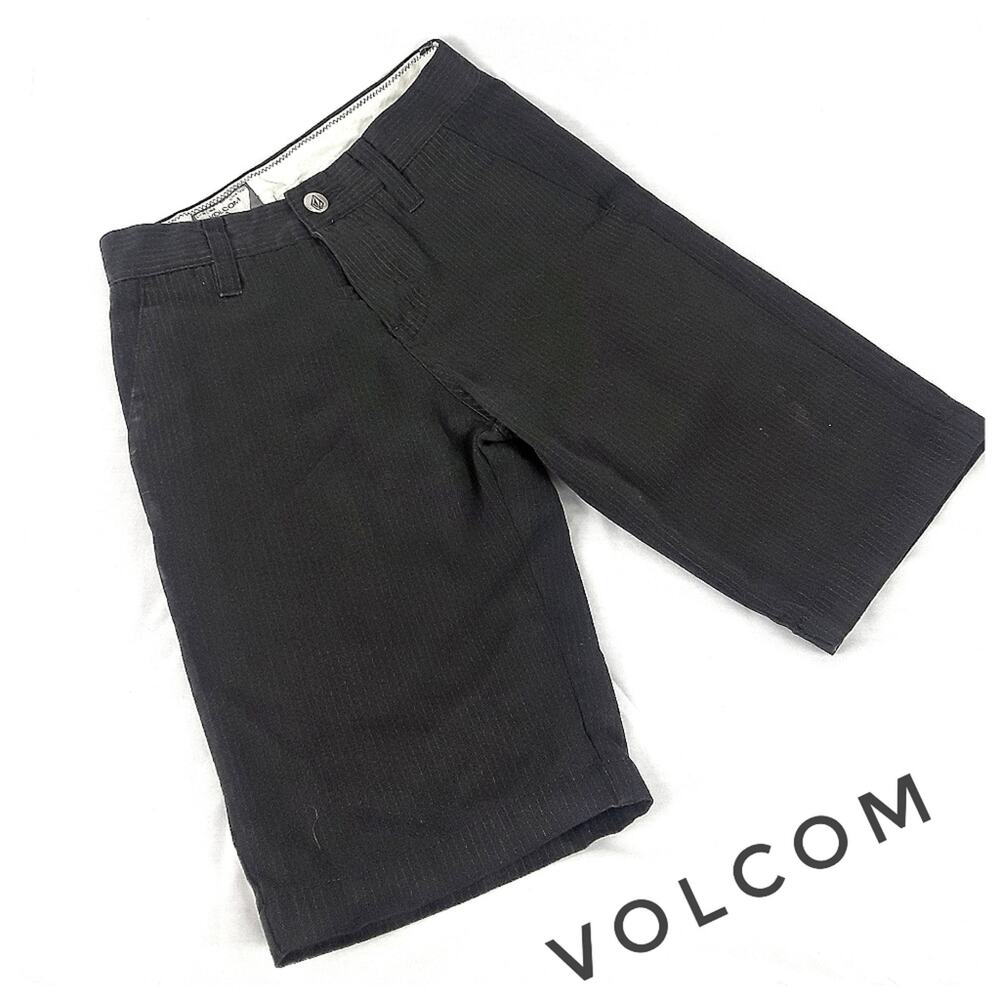 VOLCOM Boys Black Boardshorts Size 22/6 Tween's Long Gray Pinstripe Street Wear